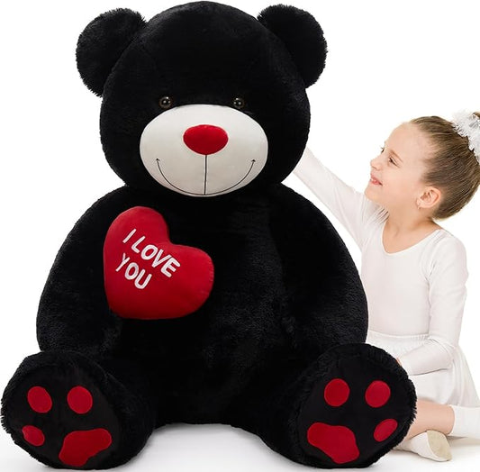4.3 Feet Giant Teddy Bear Stuffed Animal, Large Black Plush Toys for Kids, I Love You Valentines Gift for Girlfriend Wedding