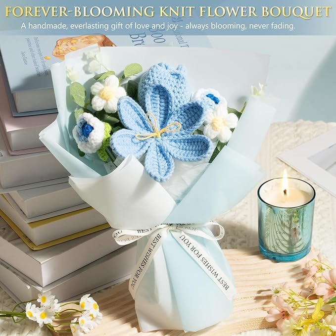 Birthday Gifts for Women, Spa Self Care Package Get Well Soon Gift Baskets | Sympathy Gift Set w/ Crochet Flower Bouquet, Christmas Thinking of You Gifts Basket for Women Mom Her Best Friend Sister Wife