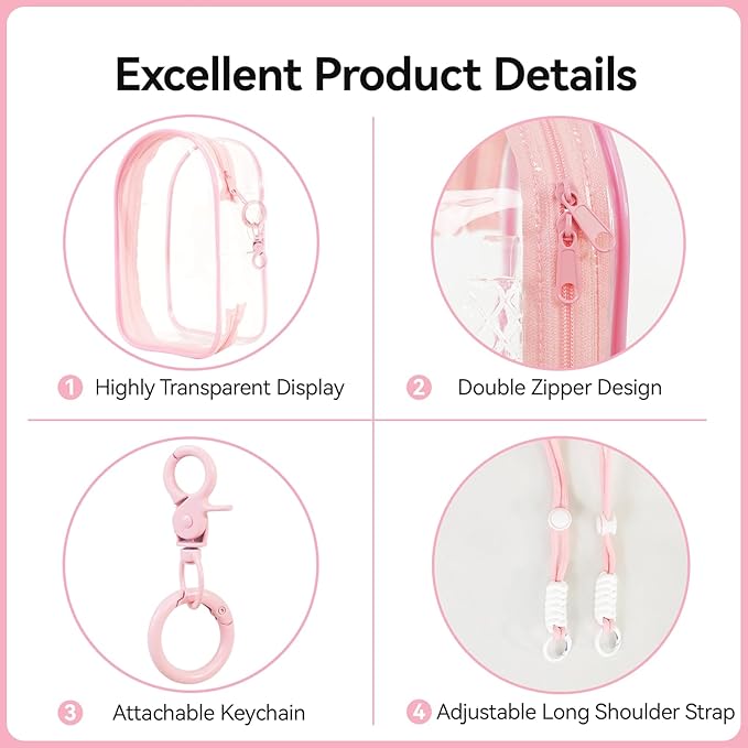 PVC Protective Case for Lububu 17cm Plush Doll, Blind Box Doll Display Case for Lafufu, Clear Hanging Storage Bag Keychain, Doll Clear Bag Carrying Bag for Figures (Pink)