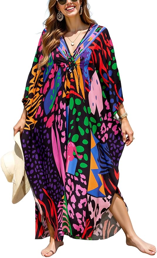 Mumu Dresses for Women Plus Size, Bohemian Kaftan Beach Cover Up Long Maxi Nightgown Soft Loungewear