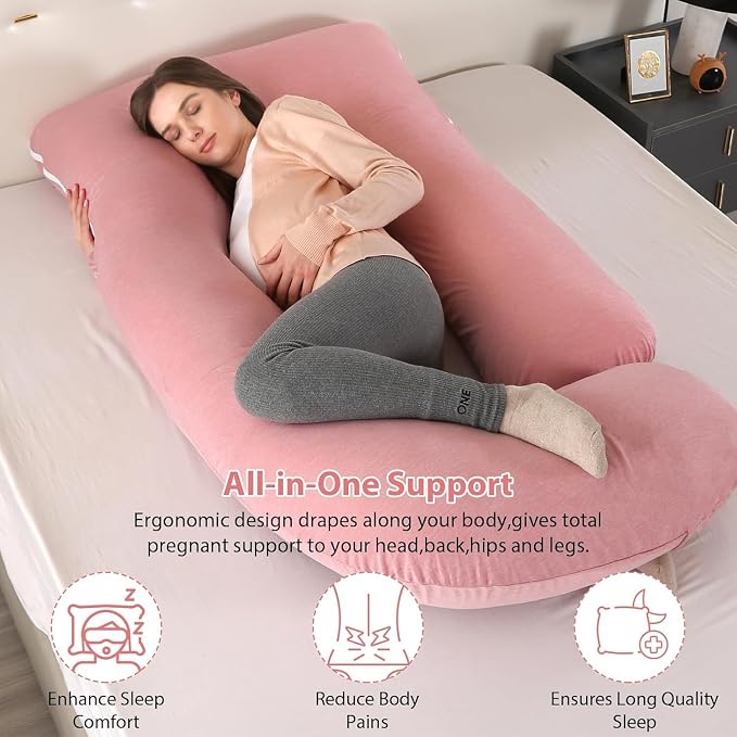 Elover Cooling Pregnancy Pillows for Sleeping,U Shaped Full Body Pillow with Removable Cover,Pregnant Women Must Haves,Maternity Essential,Cooling Pink