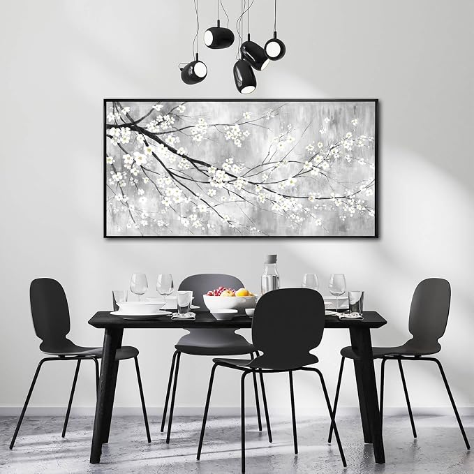 Black Framed Botanical Canvas Wall Art for Living Room 24x48 Inch