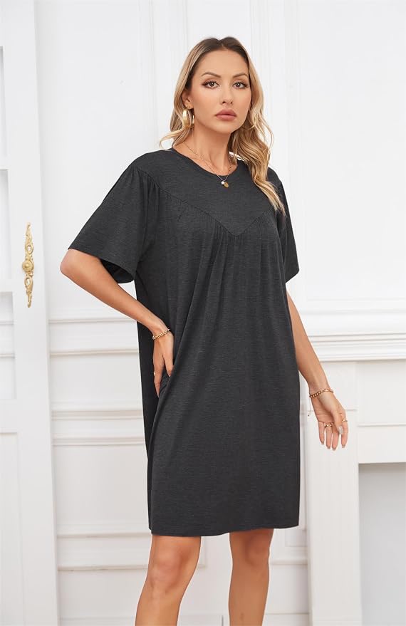 VintageClothing Nightgowns for Women Soft House Dresses Sleepshirts Short Sleeve Sleepwear Night Dress Moo Moo Nightgown