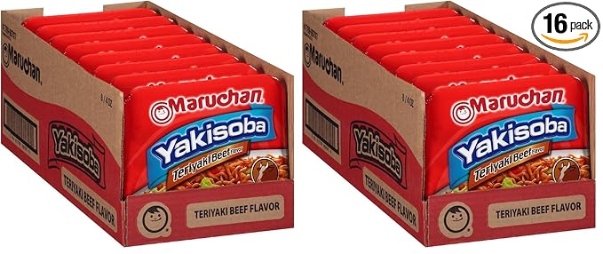 Maruchan Yakisoba Teriyaki Beef, Japanese Instant Ramen Noodles, 4 Oz, 8 Count (Pack of 2)
