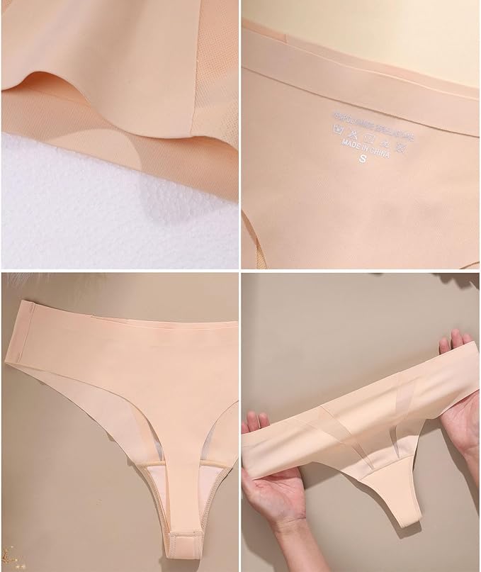 Anti Camels Cover Thongs No Crotch Outline Underwear Women Cotton Panty Liners Invisible Workout Gym G-String, 3 Pack