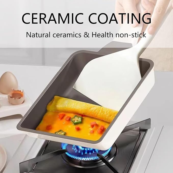 Tamagoyaki Pan,Japanese Omelette Pan, Ceramic Tamagoyaki Egg Pan, Non Stick Rectangle Pan,Small Frying Pan 6 X 7 Inch Black