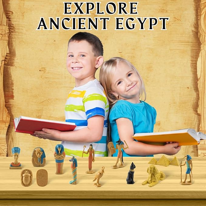 Liberty Imports 12 PCS Ancient Egypt Toys, Mini Egyptian Figurines Play Set - Pyramids of Giza, Mummy, King TUT, Sphinx, Anubis and Artifacts for Kids, School Projects