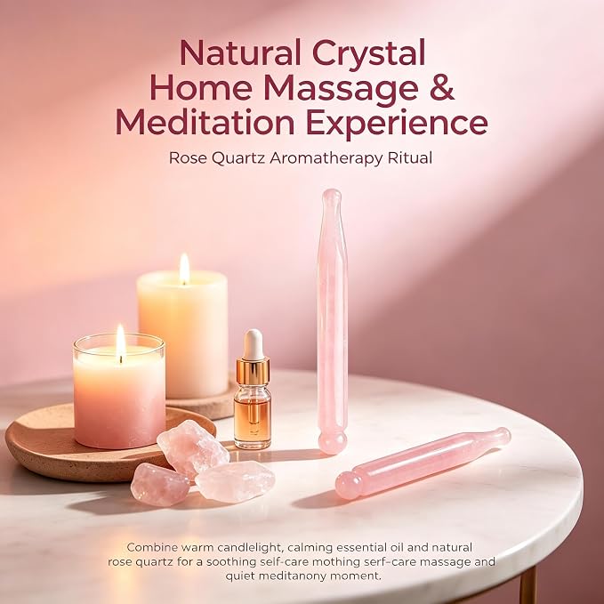 Crystal Gua Sha Facial Acupressure Pen, Natural Rose Quartz Acupressure Tool, Deep Tissue Trigger Point Reflexology Massager for Face & Body Relaxation, Relief Muscle Soreness, Tension & Stiffness