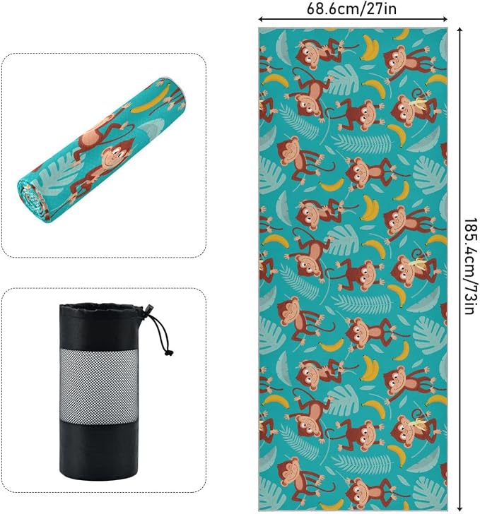 Monkey Banana Yoga Mat Towel Non Slip Soft Sweat Absorbent Hot Yoga Mat Towel, for Hot Yoga, Pilates and Workout-73 x 27 Inch