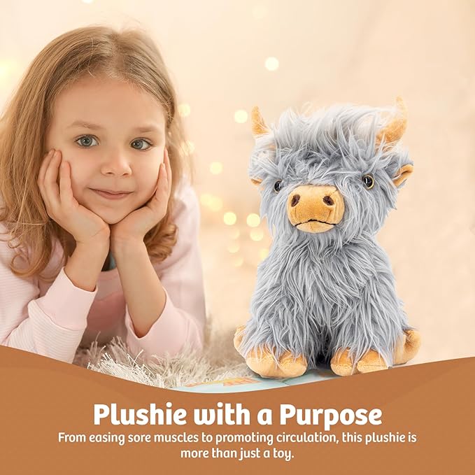 MARYSUN Highland Cow Stuffed Animal Toy, Gray Microwavable Highland Cow Gift for Girls and Kids