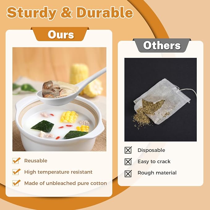 20 Pcs Muslin Bags with Drawstring, Reusable Tea Bags, Spice Bags for Cooking Soup/Herb/Loose Leaf Tea, Natural Cotton Small Cheese Cloth Bag for Straining, Sachet Bags Empty, 4 X 3 Inches