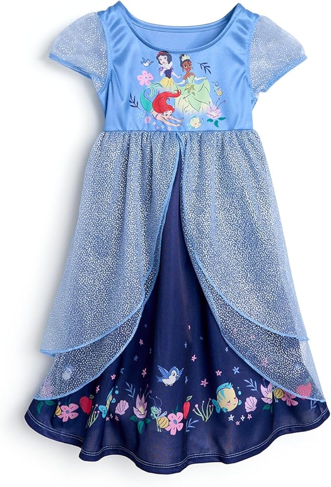 Disney Girls' Princess Dress Nightgown, Fantasy Gown, Soft & Cute Pajamas for Kids