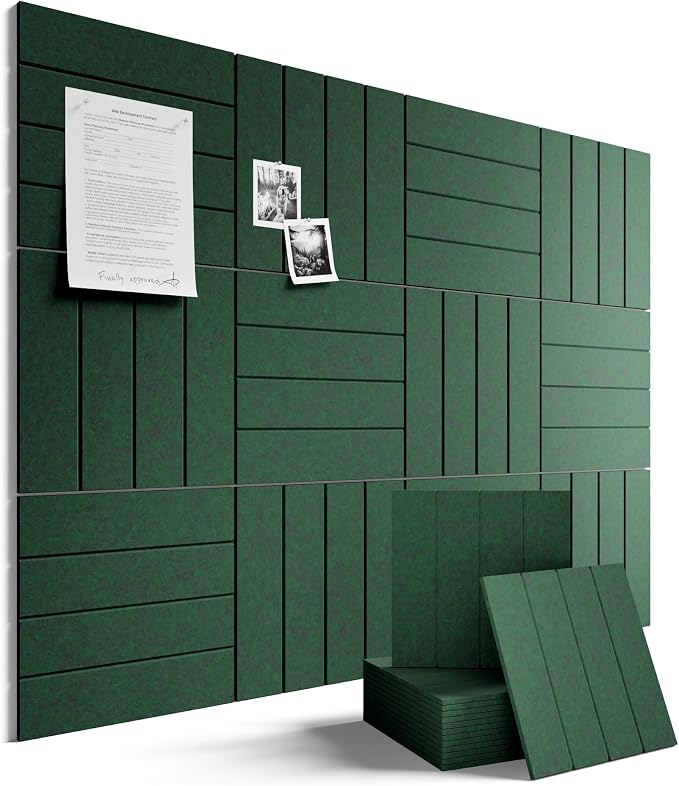 Fluxynara 48" x 36" Large Felt Bulletin Board, Pine Green | 12 Pack Cork Board Alternative with 60 Safe Adhesive Tabs, Pin Boards for Wall Decor, Home, Office, Classroom,Dorm