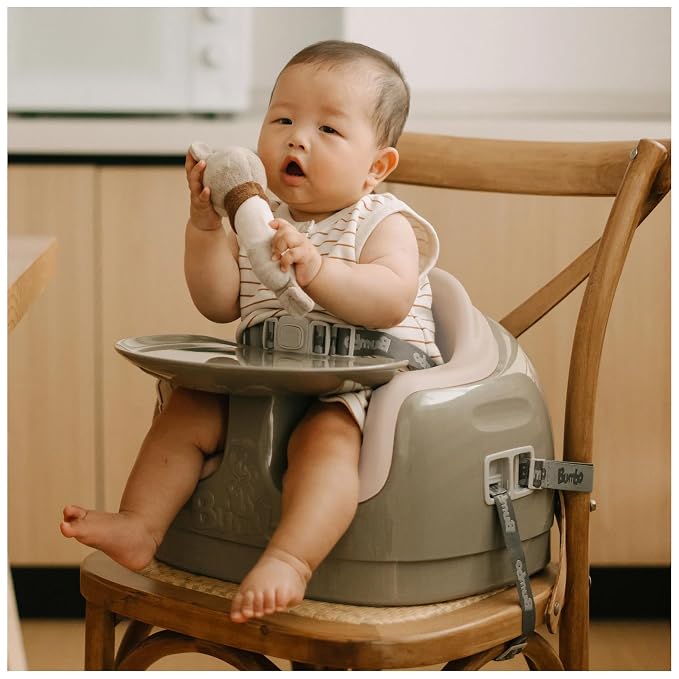 Bumbo 3-in-1 Multi-Seat for 6 to 36 Months, Travel Baby Feeding & Play Floor Seat, All-in-One Portable Booster with Tray & Toddler High Chair, Breige/White Sand