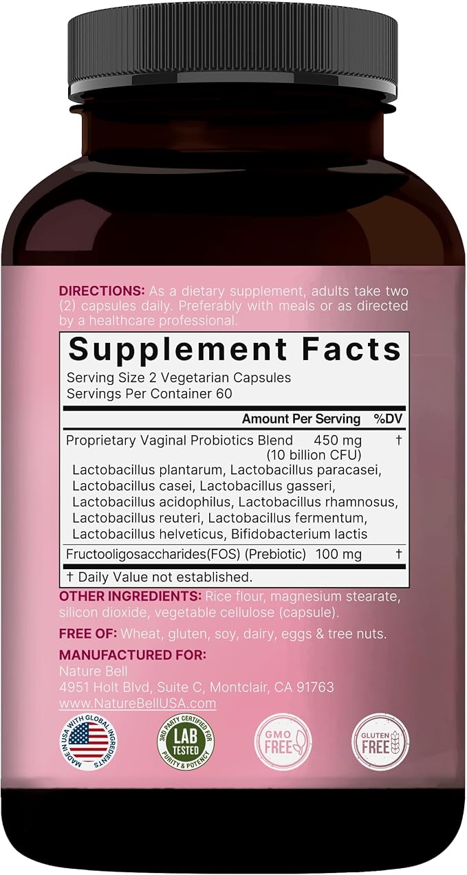 NatureBell Vaginal Probiotics for Women, 10 Billion CFU, 120 Veggie Capsules | PH Balance Probiotics and Prebiotics Blend – Lactobacillus Vaginal Supplement – Supports Odor, Flora & Yeast