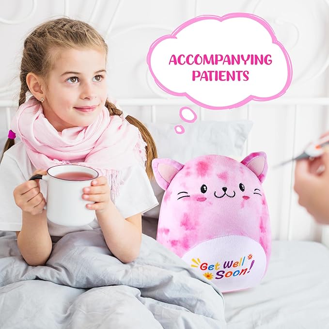 Get Well Soon Gift Cat Plush Cow Stuffed Animal Hug Pillow Sympathy Gift Get Well Toy Gifts for Kids Boys Girls Women(Cat)