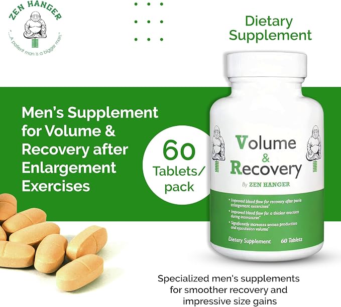 Zen Hanger Male Size Enhancement Pills (60 Count/Bottle, 2 Bottles) - Mens Supplement for Volume & Recovery After Enlargement Exercises - Penis Girth & Enlargement Pills