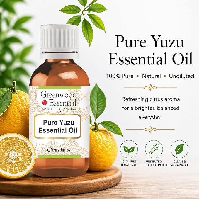 Greenwood Essential Yuzu Oil (Citrus Junos) | Cold Pressed | Natural | Undiluted | for Diluting Essential Oils | for Skin & Massage | Men & Women | 30ml (1 oz)