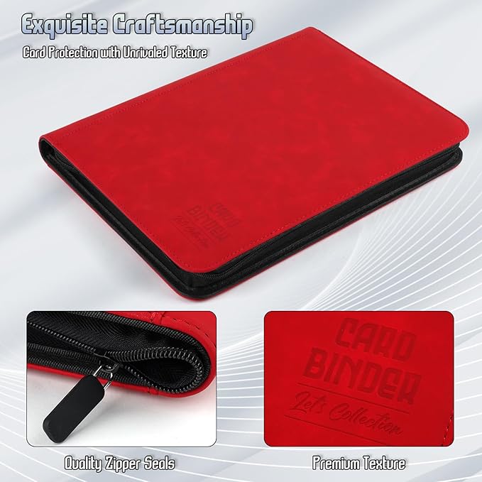 Trading Card Binder, Premium 9 Pocket Double Sided 540 Pocket PU Card Collection Binder, Collectible Trading Card Albums for MTG, TCG, Sport Card, Game Cards (Red)