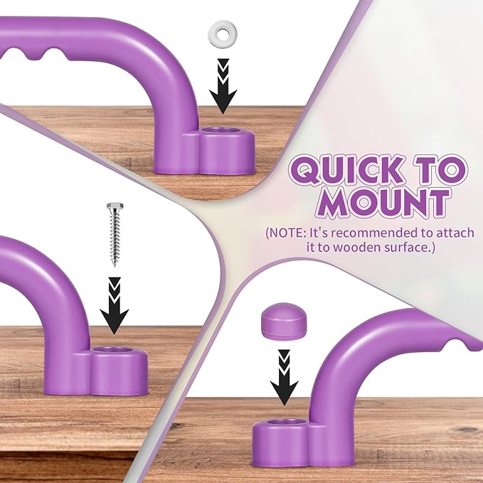 TOPNEW 4Pcs Kids Playground Safety Handles -Swing Set & Climbing Frame Hand Grips, Multi-Color Plastic Grab Bars for Outdoor Playhouse, Jungle Gym, Climbing Frame (Purple)