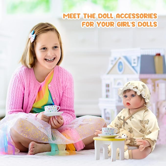 DC-BEAUTIFUL 12 Pcs Doll Clothes Set Fit 22 Inch Reborn Baby Dolls, 4 Complete Set Outfits Accessories Includes Rompers Headband Socks Bib Hat and Toy Bear for Girls Birthday