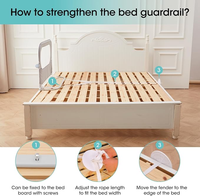 NUTIKAS Baby Bed Rail Guard for Toddlers - 47" Toddler Bed Side Rails for Twin, Full, Queen Bunk Size Bed Swing Down Bedrail Extral Tall Child Safety Side Railing Guards for Kids