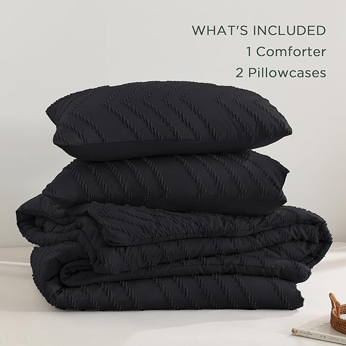 Andency Black California King Comforter Set, Boho Cal King Soft Warm Tufted Neutral Bedding Comforter Sets, 3 Pieces Cali King Aesthetic Chevron Farmhouse Cute Bohemian Textured Bedding Set
