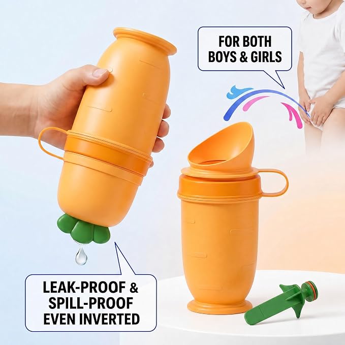 Cute Potty Training Toilet for Toddlers Boys and Girls, Portable Urinal with Clean Brush, Emergency Toilet Pee Bottle Pee Cup for Toddler Car Travel, Camping, Outside (Lemon Yellow)