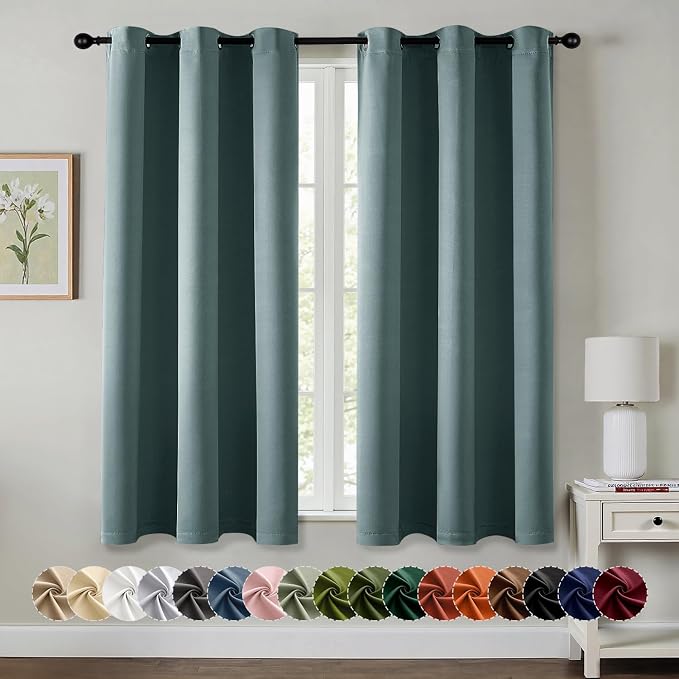 MIULEE Blackout Curtains for Bedroom 2 Panels 40 x 54 Inch Long Dusty Blue | Thermal Insulated, Living Room Darkening Grommet Drapes, Noise Reducing, Light Blocking Window Treatments