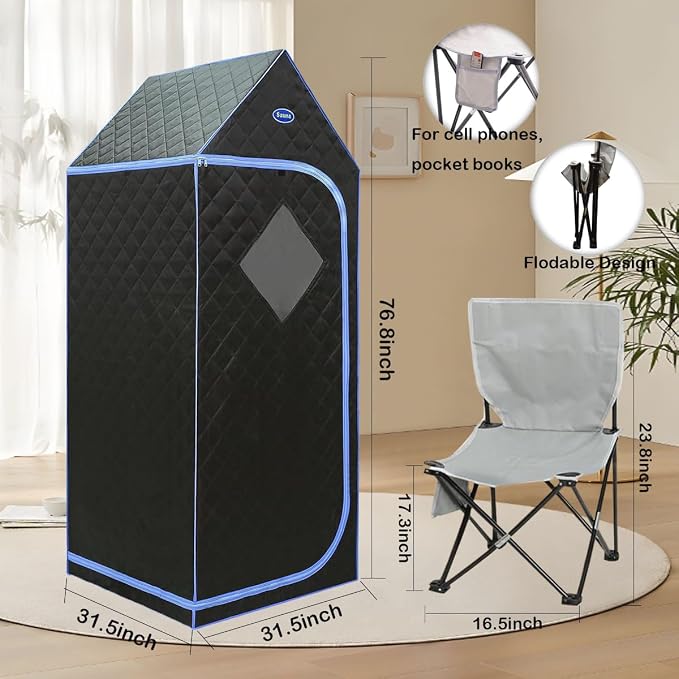 Portable Infrared Sauna for Home Spa, Full Size 1 Person Far Infrared Sauna, 1,020watt, Portable Sauna with Heating Foot Pad, Portable Chair, 31.5" x 31.5" x 77"