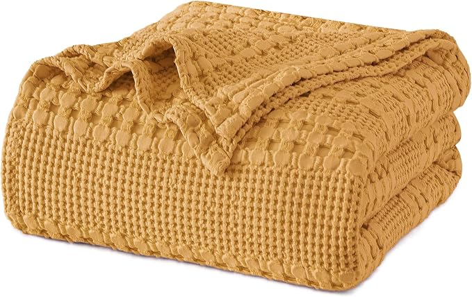 PHF 100% Cotton Waffle Weave Blanket King Size, Lightweight Breathable Summer Blanket for Hot Sleepers, Pre-Washed Soft Layer for Bed, Couch, Home Decor Gift, 108"x90", Pumpkin Orange