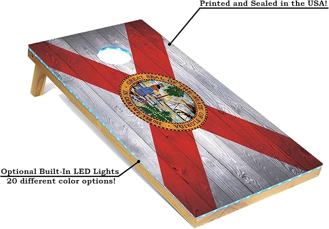 Tailgating Pros 4x2 Regulation Cornhole Boards Flag Set- Includes 8 Bean Bags, Carrying Cases, and Score Keeper - Optional LED Lights