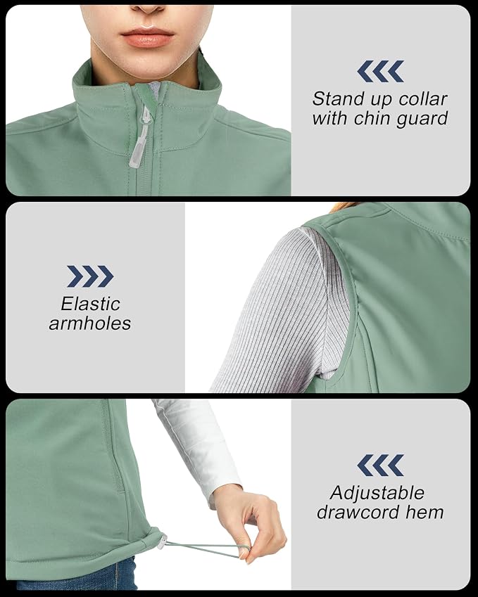 Outdoor Ventures Women's Lightweight Softshell Vest Windproof Fleece Lined Zip Up Sleeveless Jacket for Running Hiking Golf
