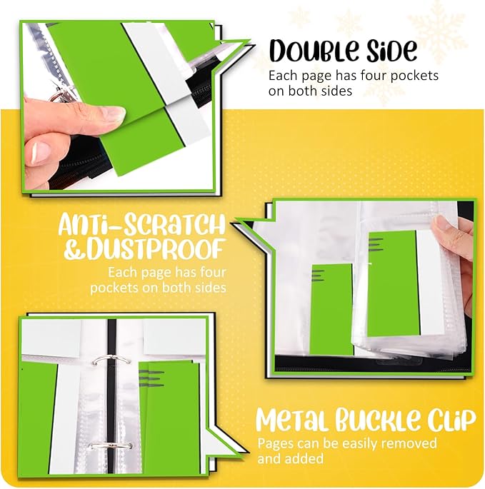 Card Binder 4 Pocket, Collectible Trading Card Albums Fits 400 Cards with 50 Removable Sleeves, Portable Trading Card Binder Collection Album Holder, Game Card Case book With Zipper for Gifts, L-Green