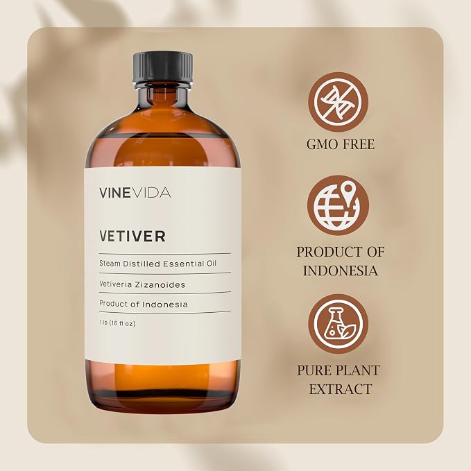 VINEVIDA Vetiver Essential Oil 16 oz - Undiluted for Candle Making, Soap Making