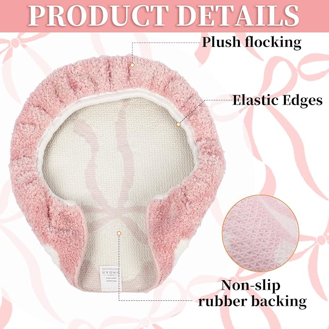 Pink Bow Bathroom Toilet Seat Cover Delicate Wavy Edge Cute Bow Toilet Seat Cover 17.5“ x 15” Machine Washable Stylish and Soft Bathroom Decor Fits Most Round, Oval, and Rectangular Toilet Seats