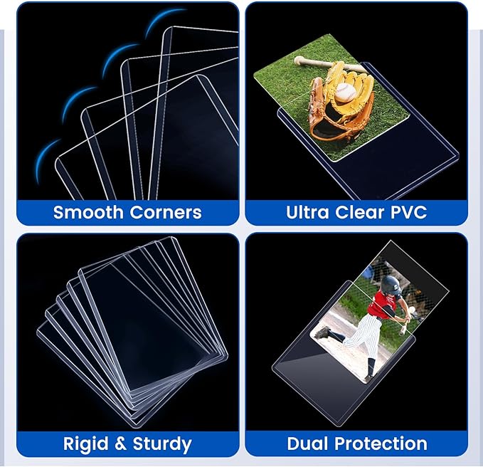 18 Count Card Sleeves Hard Plastic, Sooez 35PT Card Holder, 3" x 4" Baseball Card Protector, Rigid Card Case for Collectible Game Cards, Standard Size Trading Sports Football Cards