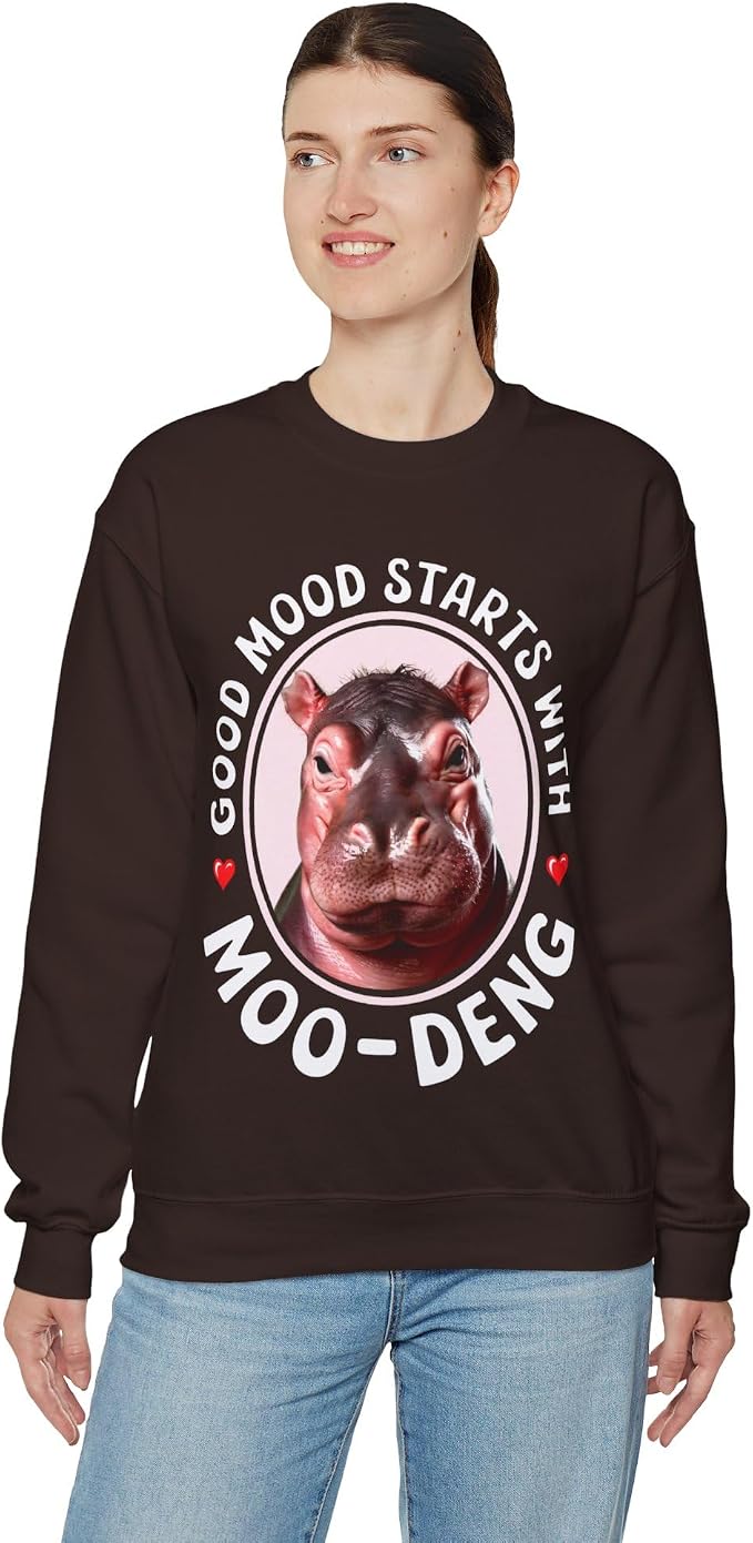 Good Mood Starts With Moo Deng Unisex Sweatshirt, Funny Moo Deng Good Mood Minimalist Men And Women Shirt