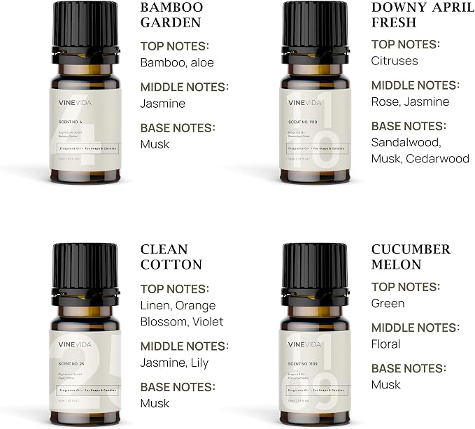 VINEVIDA [Set of 8] Clean Scents for Candle Making, Made in USA Candle Fragrance Oil, Soap Making Essential Oils, Diffuser Oil Scents
