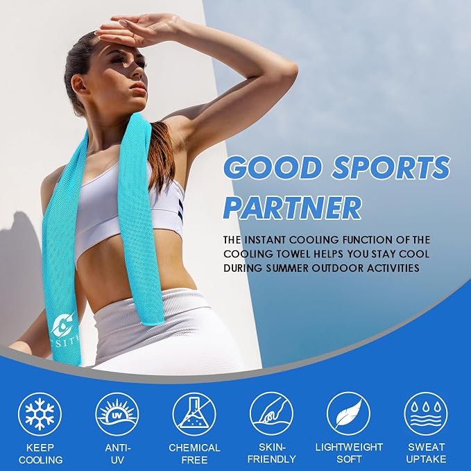 CSITE 20 Pack (47"x12") Cooling Towels for Neck and Face Bulk, Ice Towel for Hot Weather, Soft Breathable Chilly Gym Towels, Microfiber Towel for Work Out, Yoga, Running, Camping & More Activities