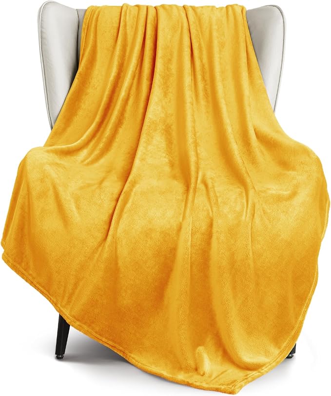 Exclusivo Mezcla Soft Large Fleece Throw Blanket for Couch, Mustard Yellow | 50x70 Inches, Double-Sided Brushed Flannel, Lightweight Plush Cozy Blanket for Home Decor, All Season, Machine Washable