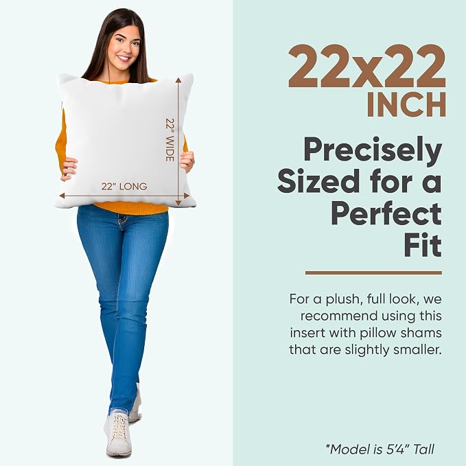 Pillowflex Synthetic Down Pillow Insert 22x22 in - Karate Chop Pillow | Large Square Sham Form, Plush Polyester Cotton Blend, Cloud-Like Comfort, Clump-Resistant Fill, Smooth Elegant Finish