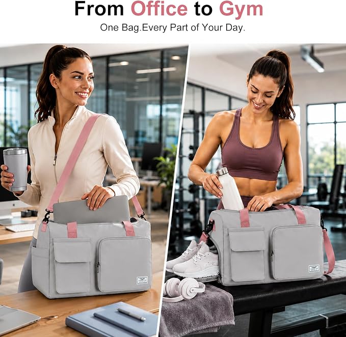 FIORETTO Women's Gym Duffle Bag with Shoes Compartment, 30L Capacity, Ideal for Travel, Gym, Sports, Duffel, Weekender
