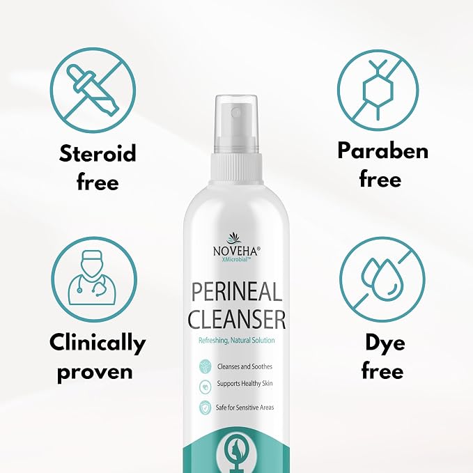 Noveha Perineal Spray & Cleanser | No-Rinse Formula for Daily Hygiene & Odor Control | Gentle Care for Postpartum, Seniors & Sensitive Areas | 8oz
