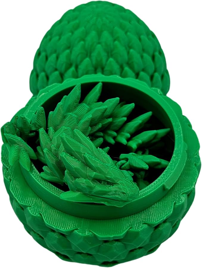 Surprise Dragon Egg Articulating Gemstone Dragon Fidget Figurine - 3D Printed Dragons Flexible ADHD, Autism, Relief Anxiety - Articulated Joints (Green)