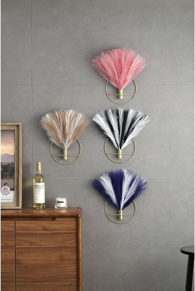 Pretty Jolly Boho Pampas Pink Wall Decor Gold Metal Art | Morden Artificial Greenery Display，2 Pack Gold Hanging Planter For Living Room, Bedroom, Bathroom, Dining room