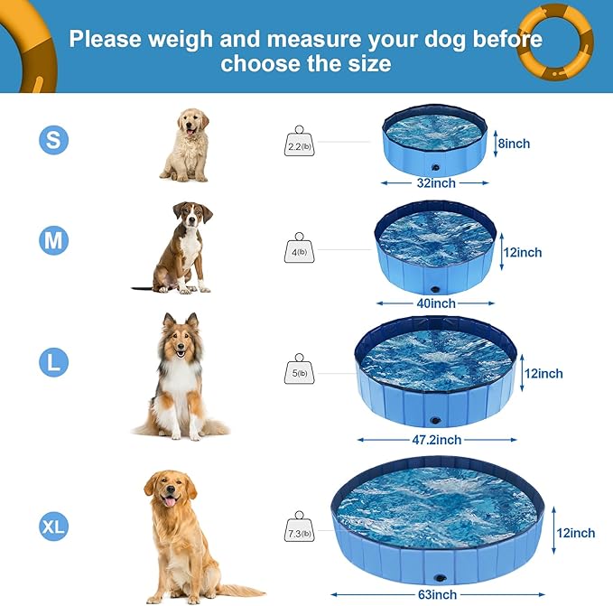 YSJILIDE Portable Dog Pool PVC Pet Swimming Bathtub Collapsible Hard Plastic Pool for Pets to Swim and Bath (M-40"x 12" Blue)