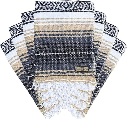 Open Road Goods Bulk Falsa Blankets - Handwoven Authentic Mexican Falsa - Great for Weddings, Yoga, Beach, Picnics, or Mexican Throw! (Tan, 7 Pack)