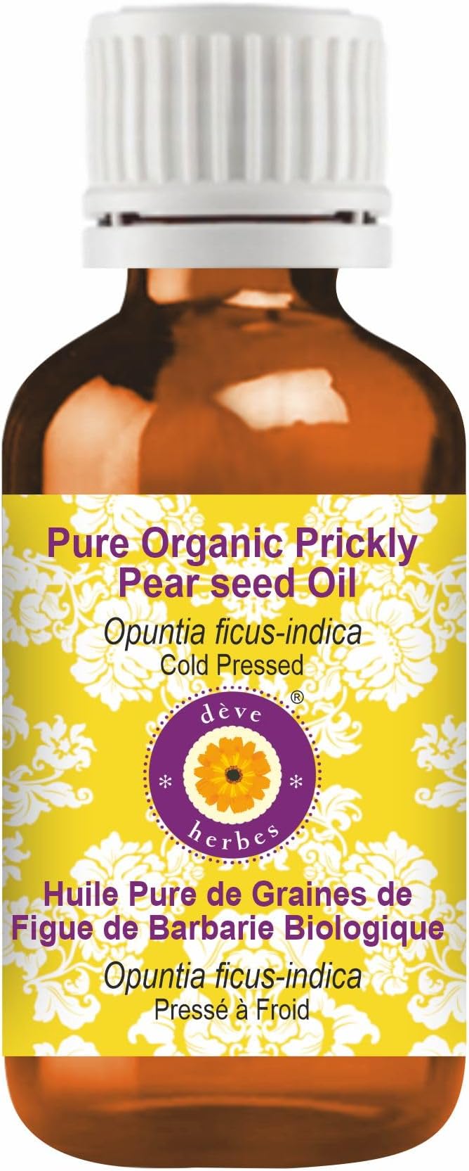 Deve Herbes Pure Organic Prickly Pear Seed Oil (Opuntia ficus-Indica) Cold Pressed 30ml (1 oz)