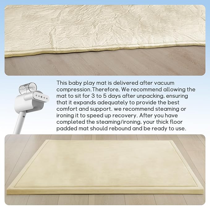Baby Play Mat for Floor Nursery Rug Muscle Mat Area Rug Playroom Rug 59"x59" Playpen Mat Elastic Foam 1.3" Thick Crawling Mat for Babies,Toddlers, Infants, Kids,Light Beige